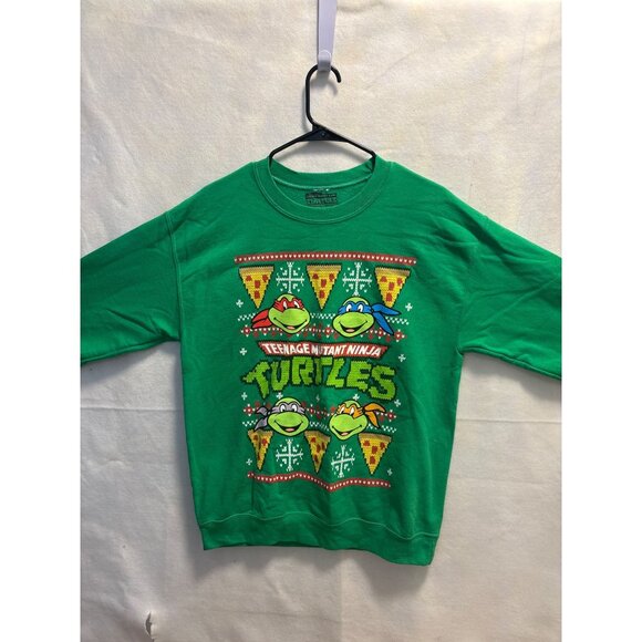 Teenage Mutant Ninja Turtles Green Holiday Sweatshirt M Nickelodeon 50% Cotton 5 - Picture 1 of 7